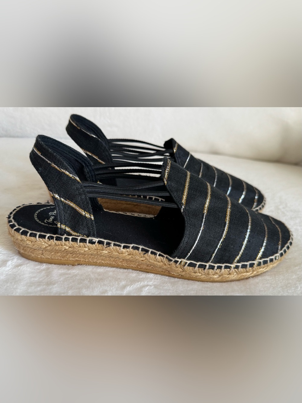 Toni Pons Nantes Black Metallic Stripe
Espadrille Slingback Sandals EU 41/US 10
